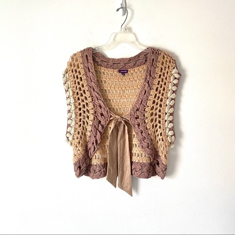 Lulumari Boho Crochet Tie Front Sweater M/L